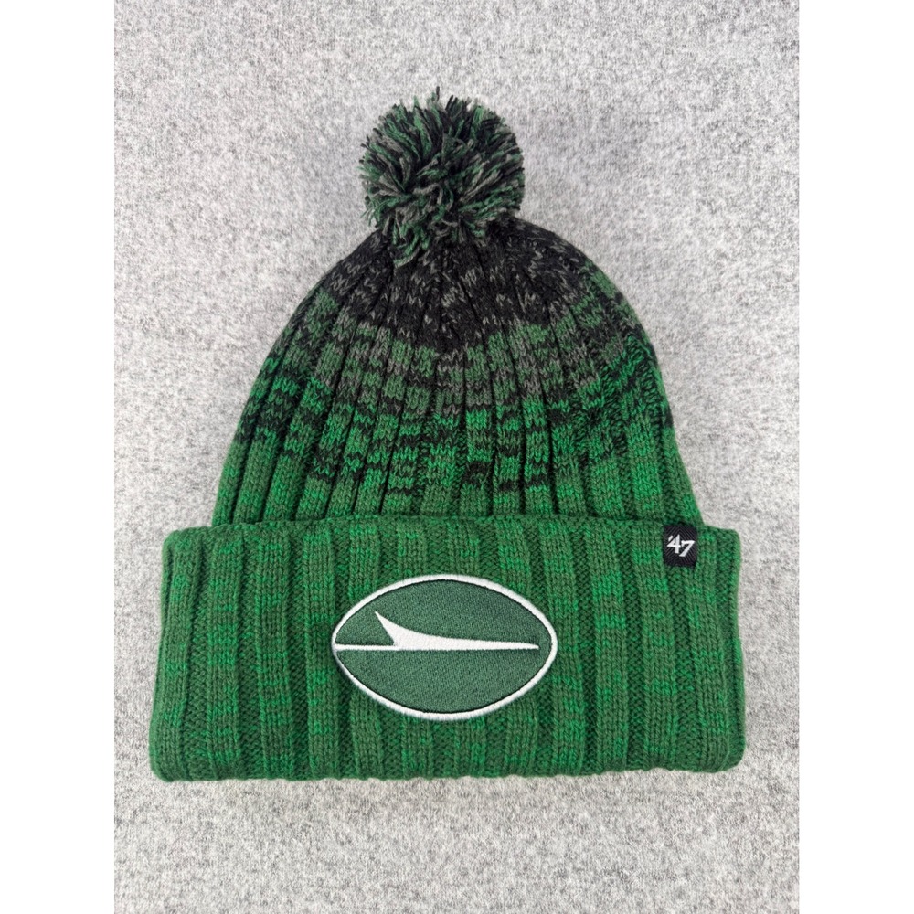 47 Brand NFL New York Jets Cascade Cuffed Knit Beanie Green Black Pom Hat NEW